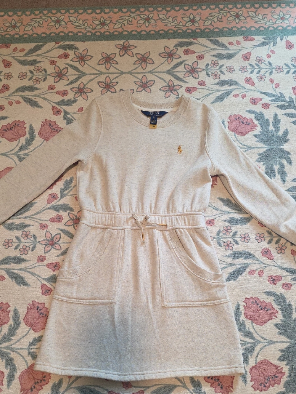 Ralph Lauren Cream Knit Drawstring Pocket Sweatshirt Dress